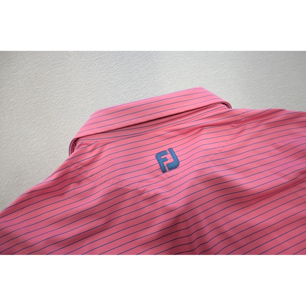 FootJoy Polo Shirt Mens Large Pink Striped Bandon Dunes Golf Short Sleeve Exc